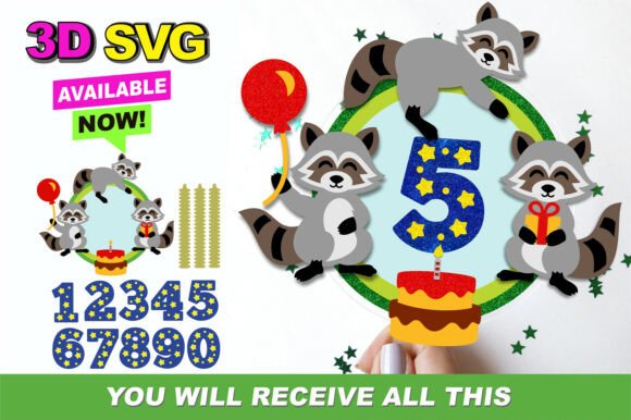 Baby Raccoon 3D SVG for Laser Cutting & Cake Toppers