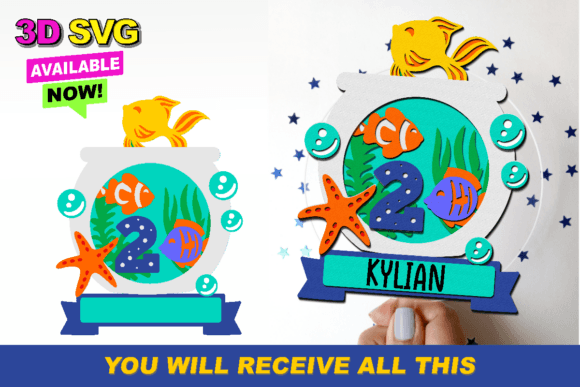 Fish Bowl Cake Topper 3D SVG for Laser Cutting