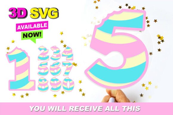 Marshmallows Numbers 3D SVG for Crafts & Graphics