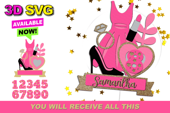 Pink Doll Cake Topper 3D SVG for Crafts & Graphics