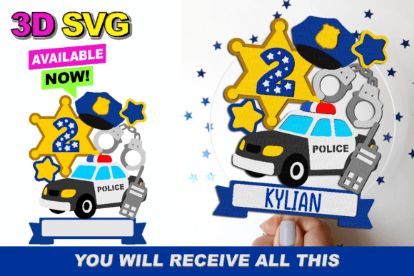 Police Cake Topper 3D SVG for Laser Cutting & Toppers