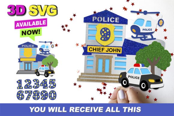 Police Station Cake Topper 3D SVG for Birthdays