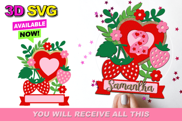Strawberry Cake Topper 3D SVG: Graphics for Crafts